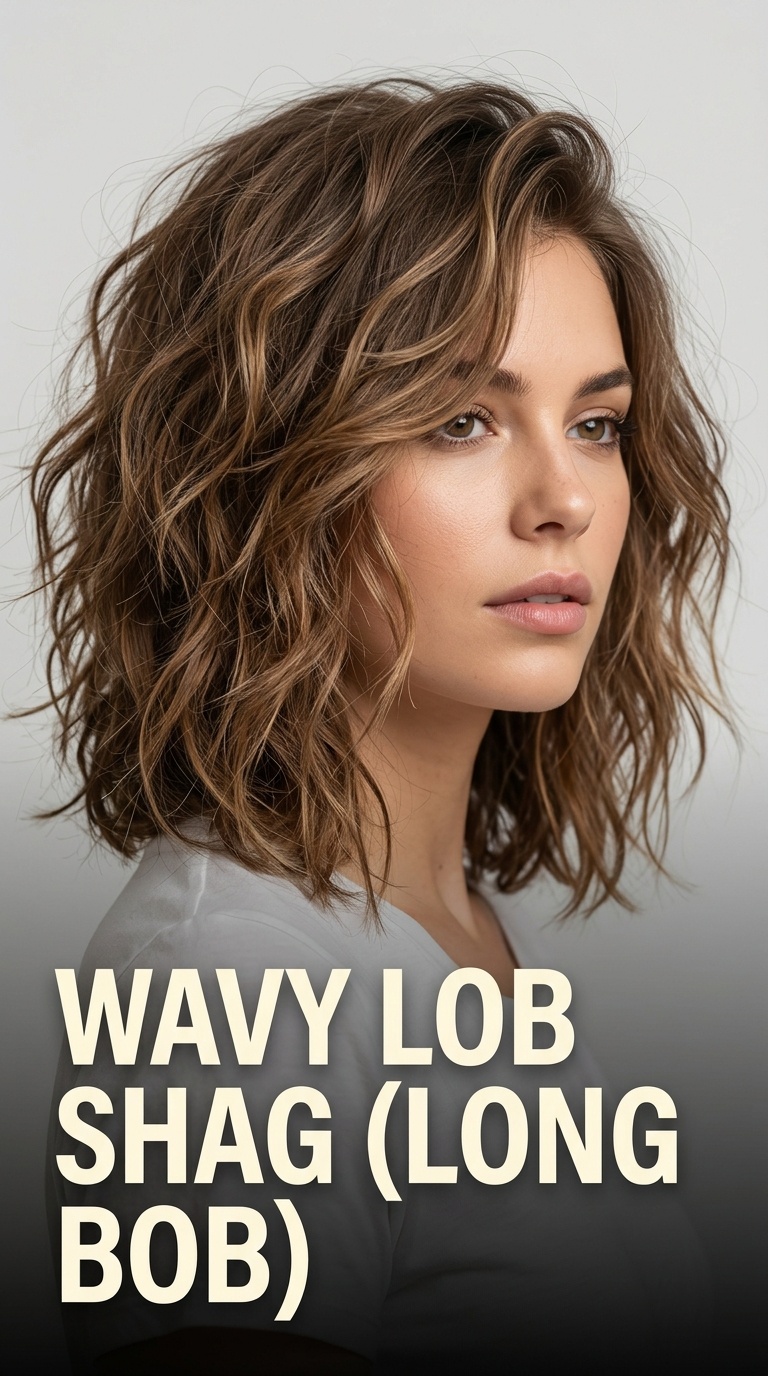 Wavy Lob Shag (Long Bob)