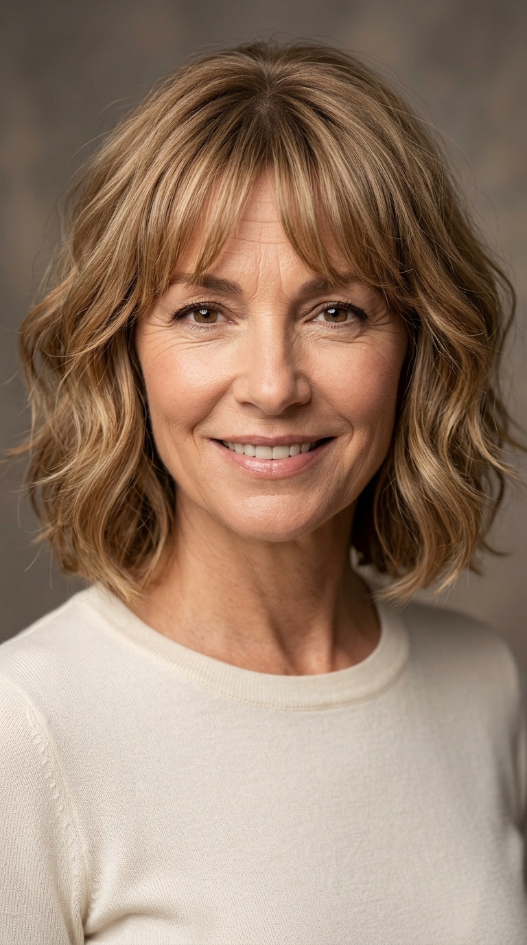 Wavy Lob with Curtain Bangs