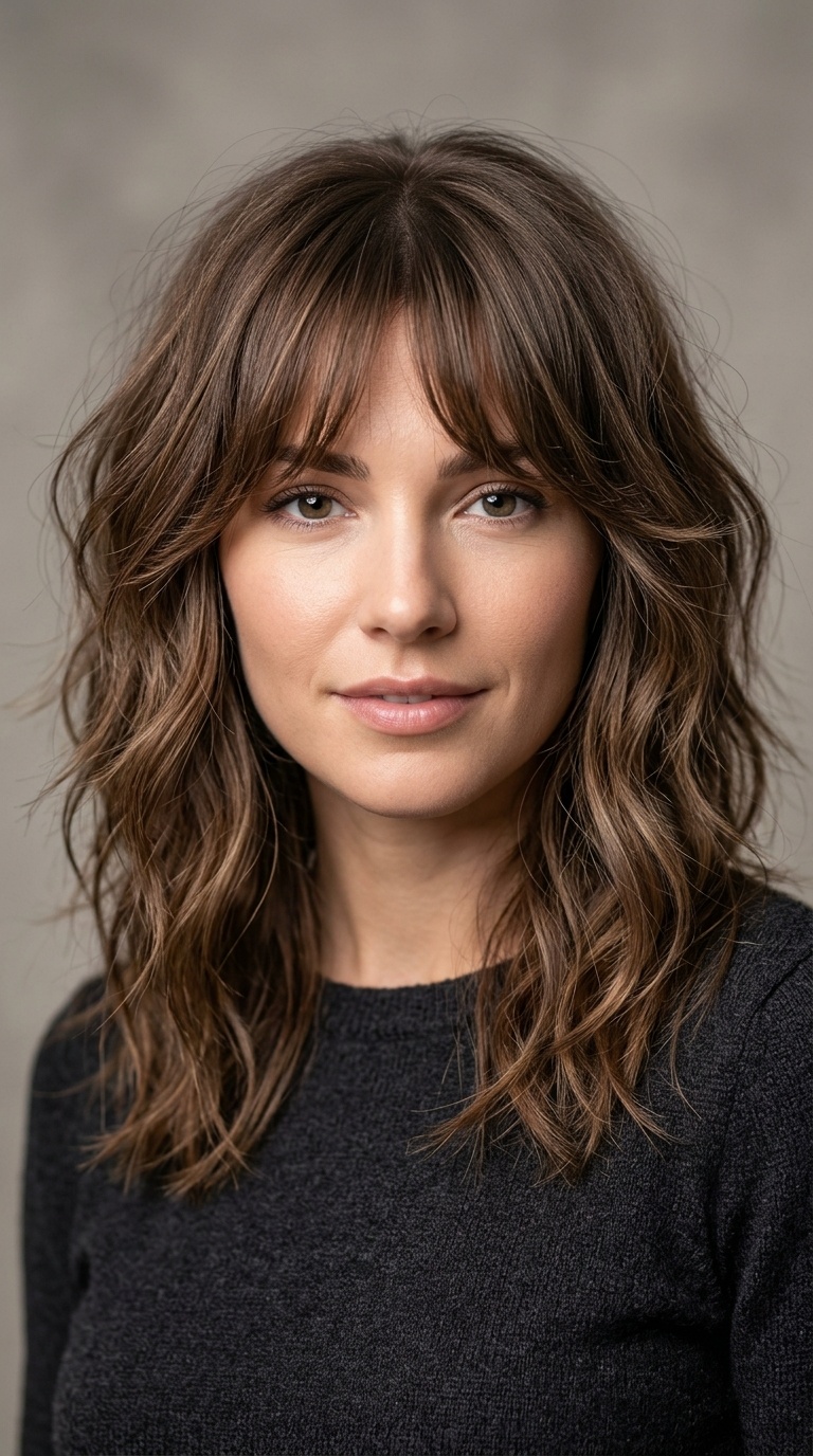 Wavy Shag with Curtain Bangs