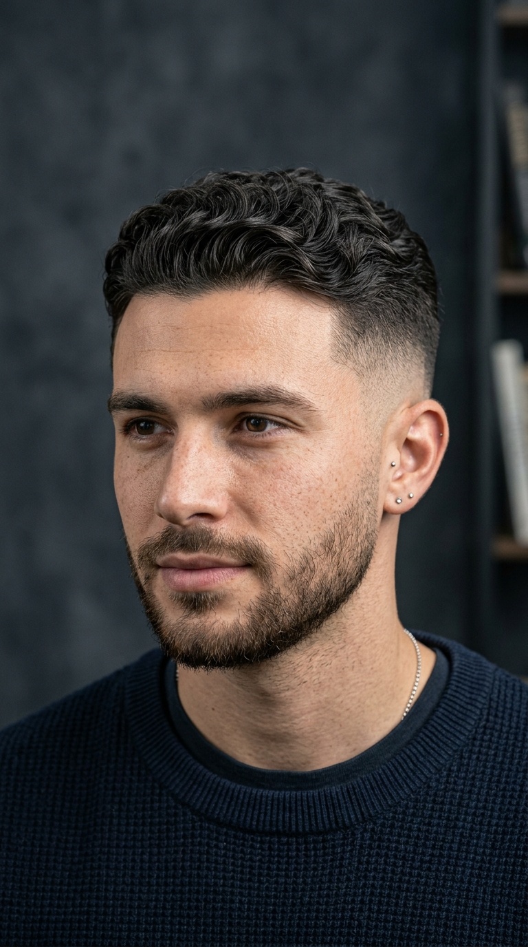 Wavy Top with High Bald Fade