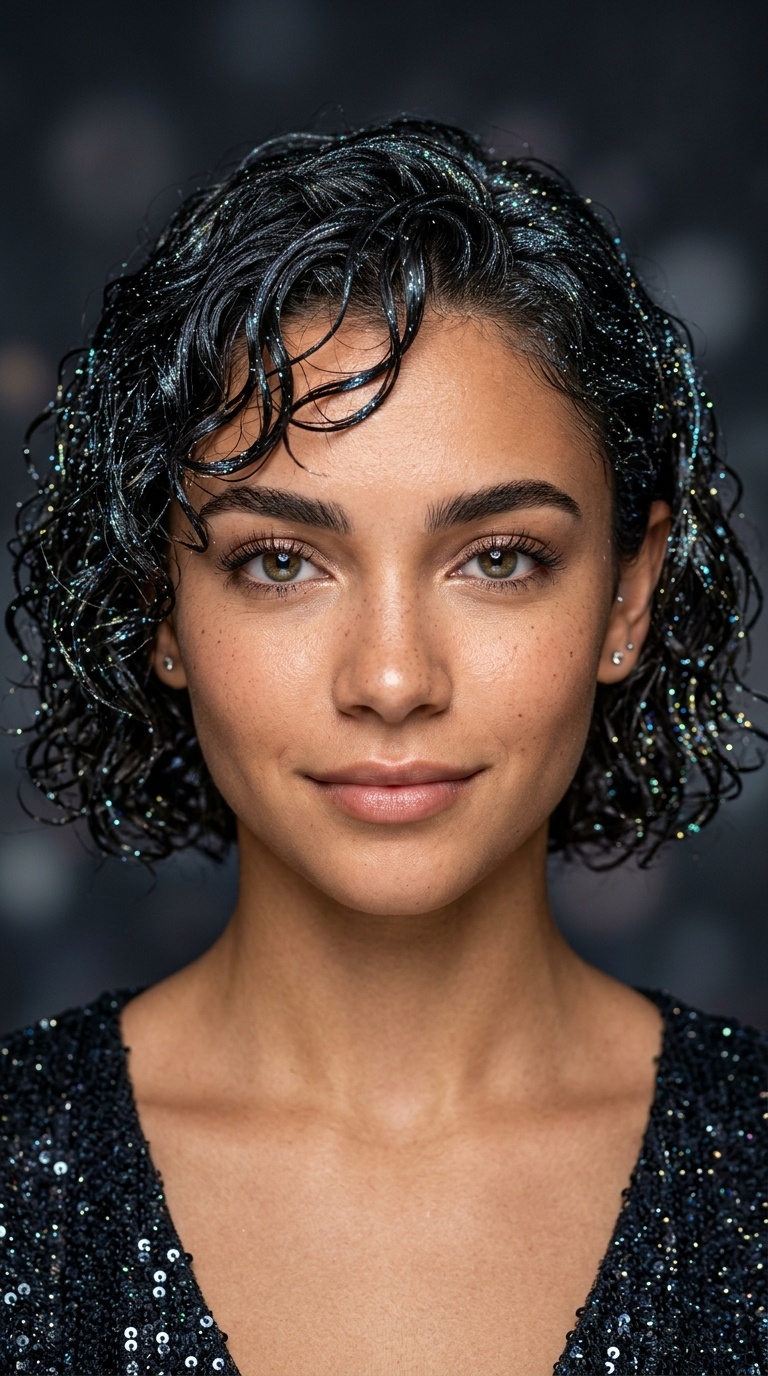 Wet-Look Curls with Iridescent Dust
