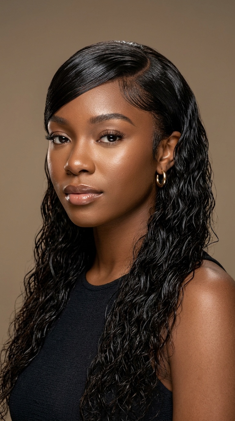 Wet Look Wave with Sleek Side Fringe