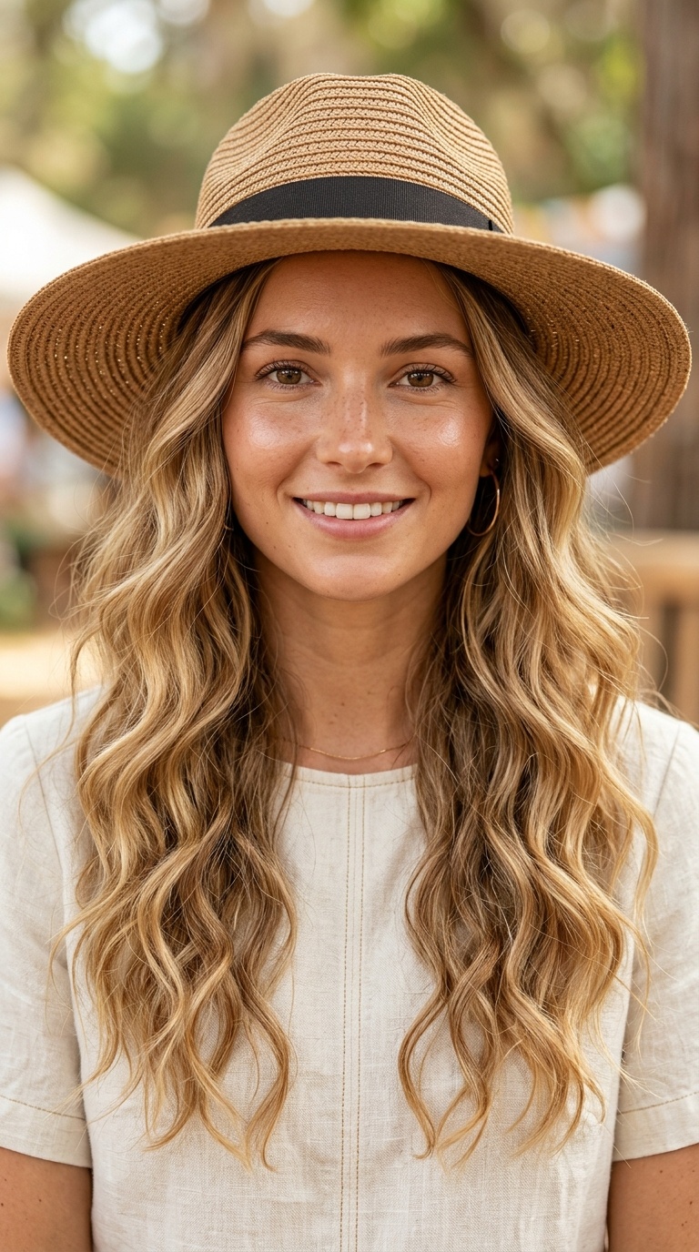 Wide-Brimmed Hat with Loose Waves