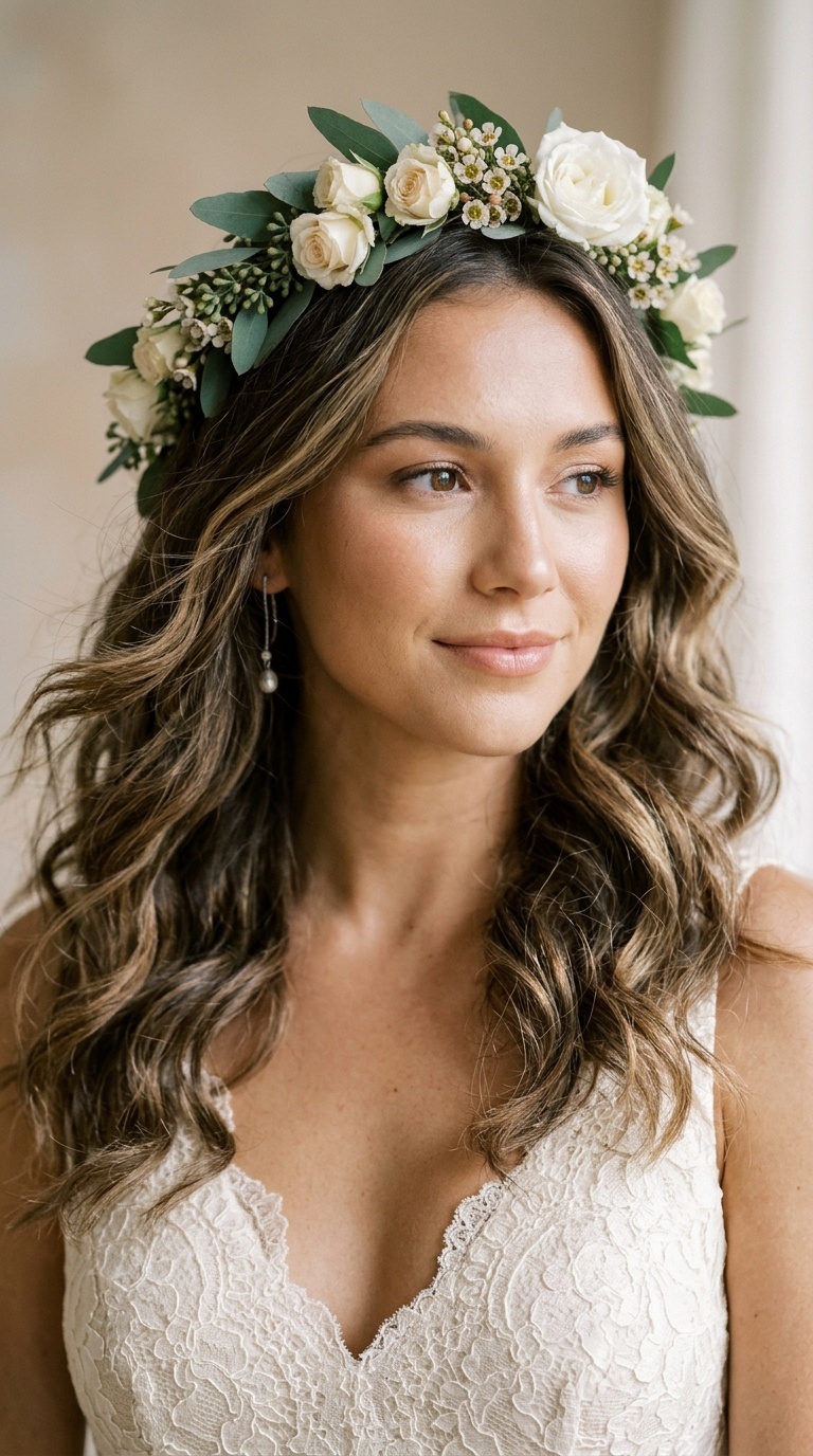 Wind-Swept Waves with Eucalyptus and White Roses