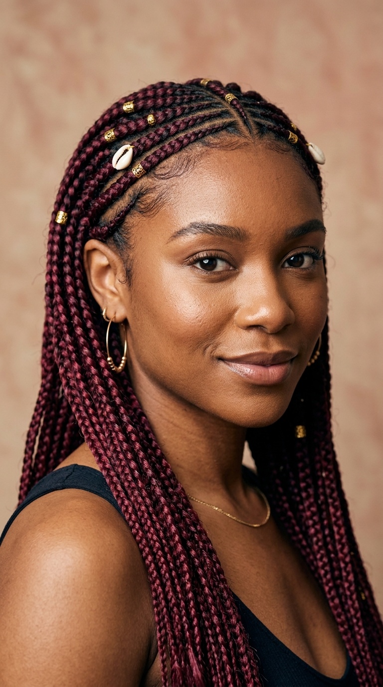 Wine-Colored Fulani Braids