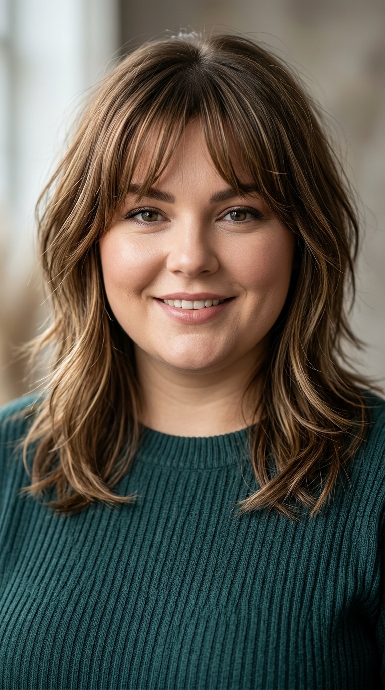 Wispy Bangs and Choppy Shoulder-Length Layers