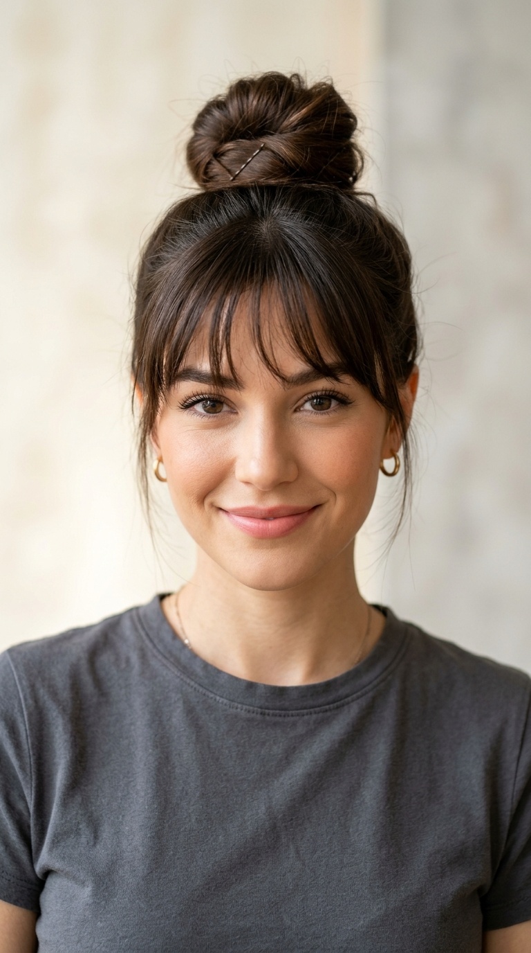 Wispy Bangs with a Bun