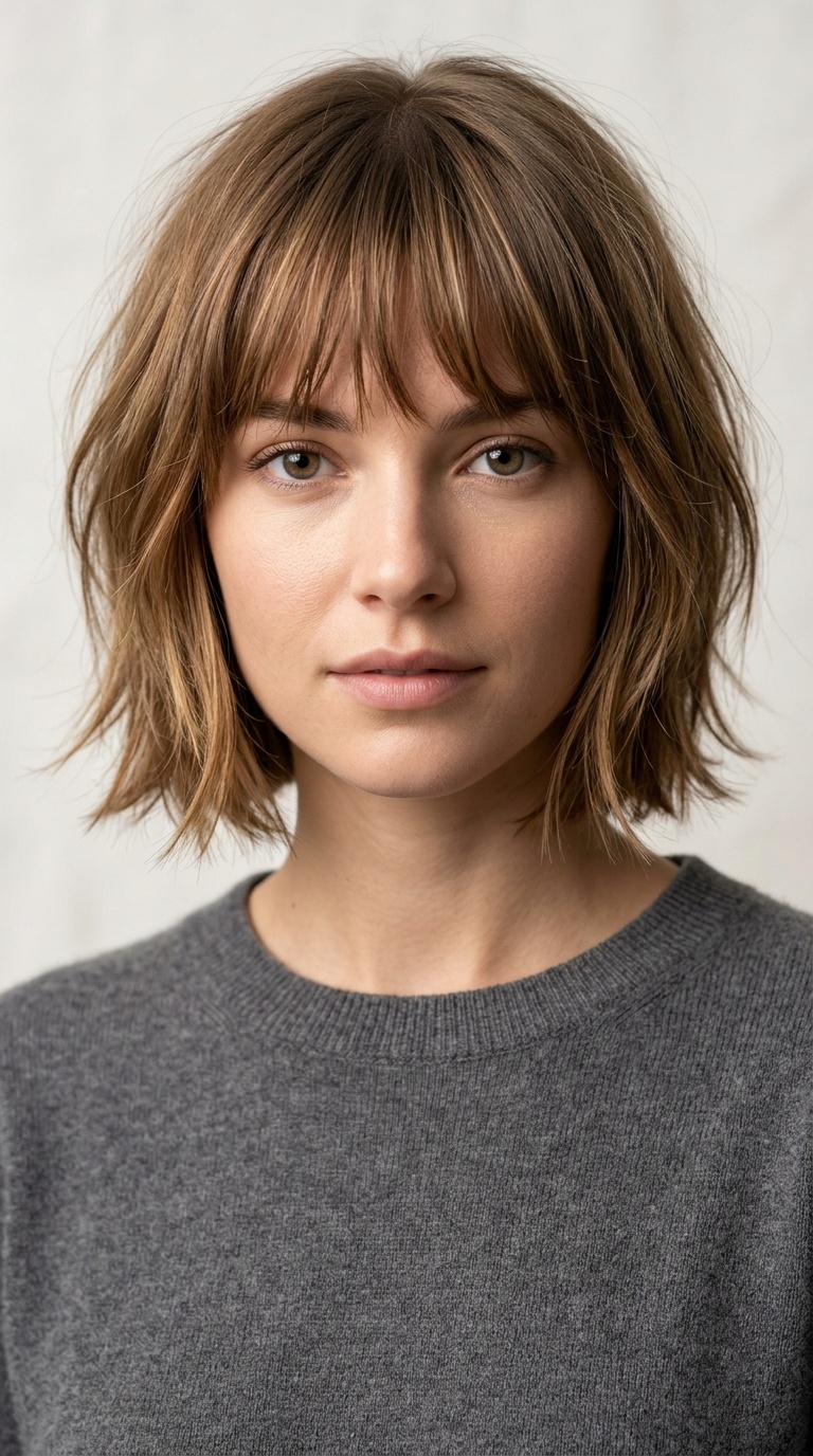 Wispy Layered Bob with Bangs