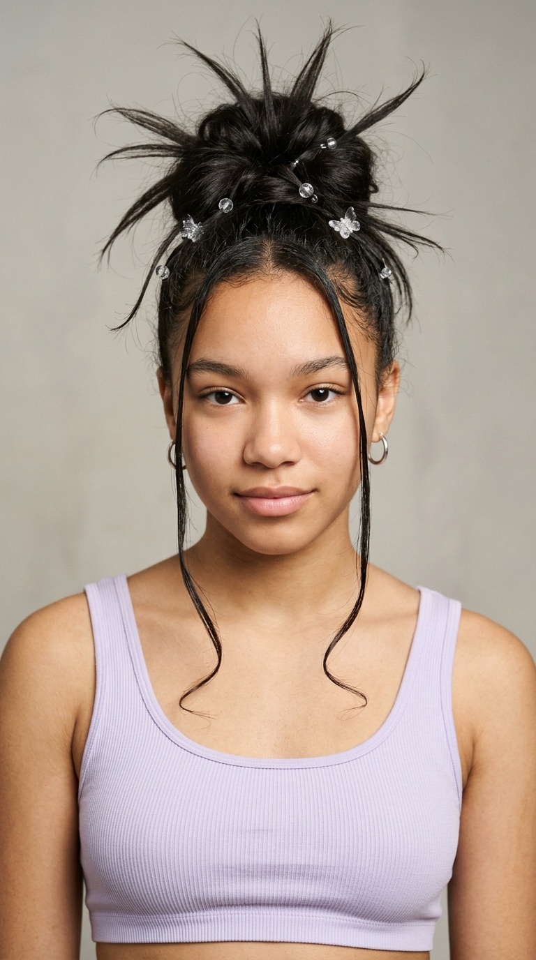 Y2K Spiky Bun with Tendrils