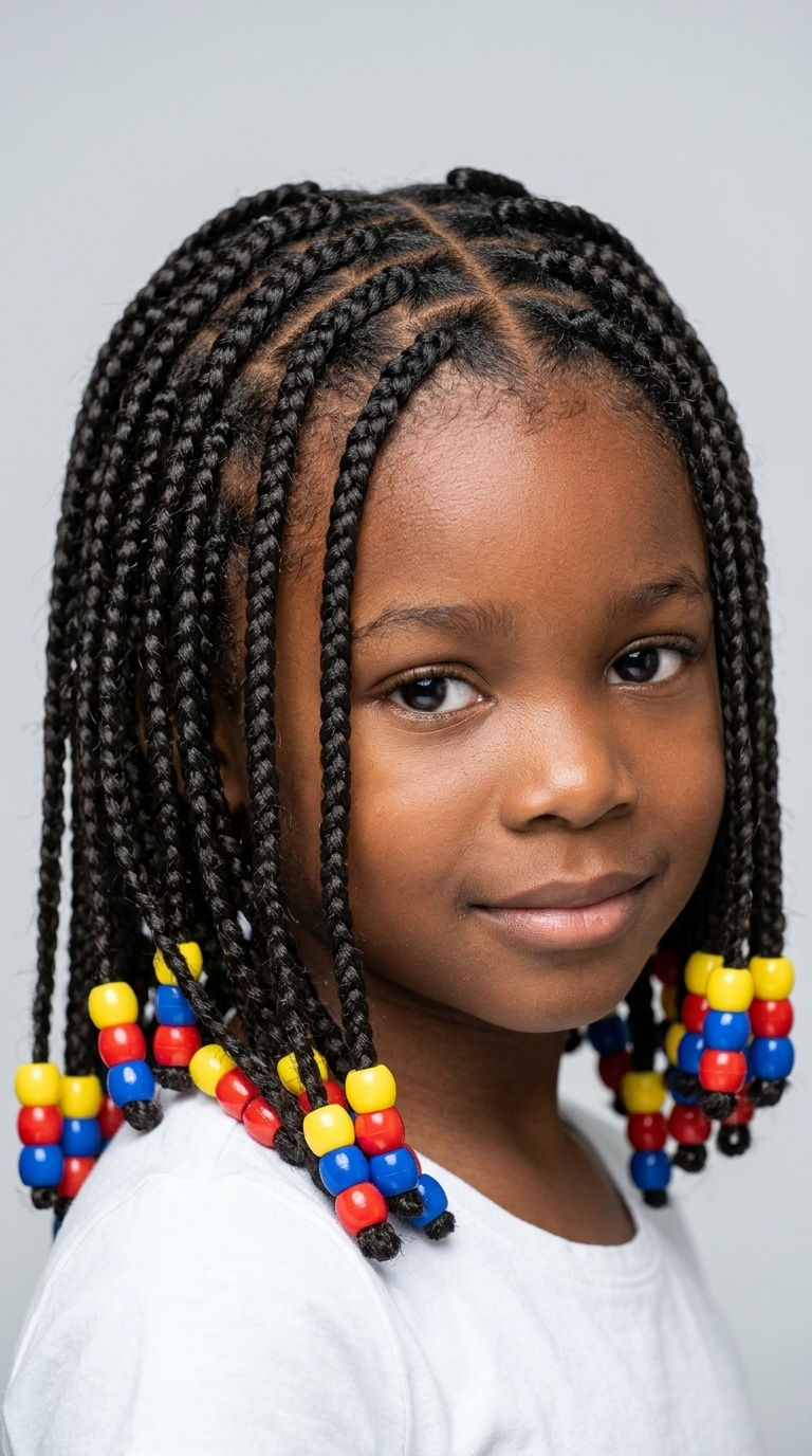 Zig-Zag Part Box Braids with Primary Color Beads