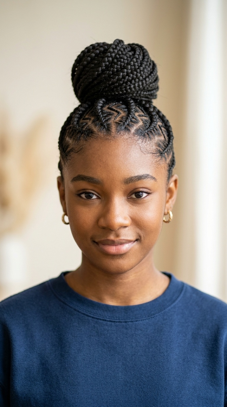 Zig-Zag Parted Braids Bun