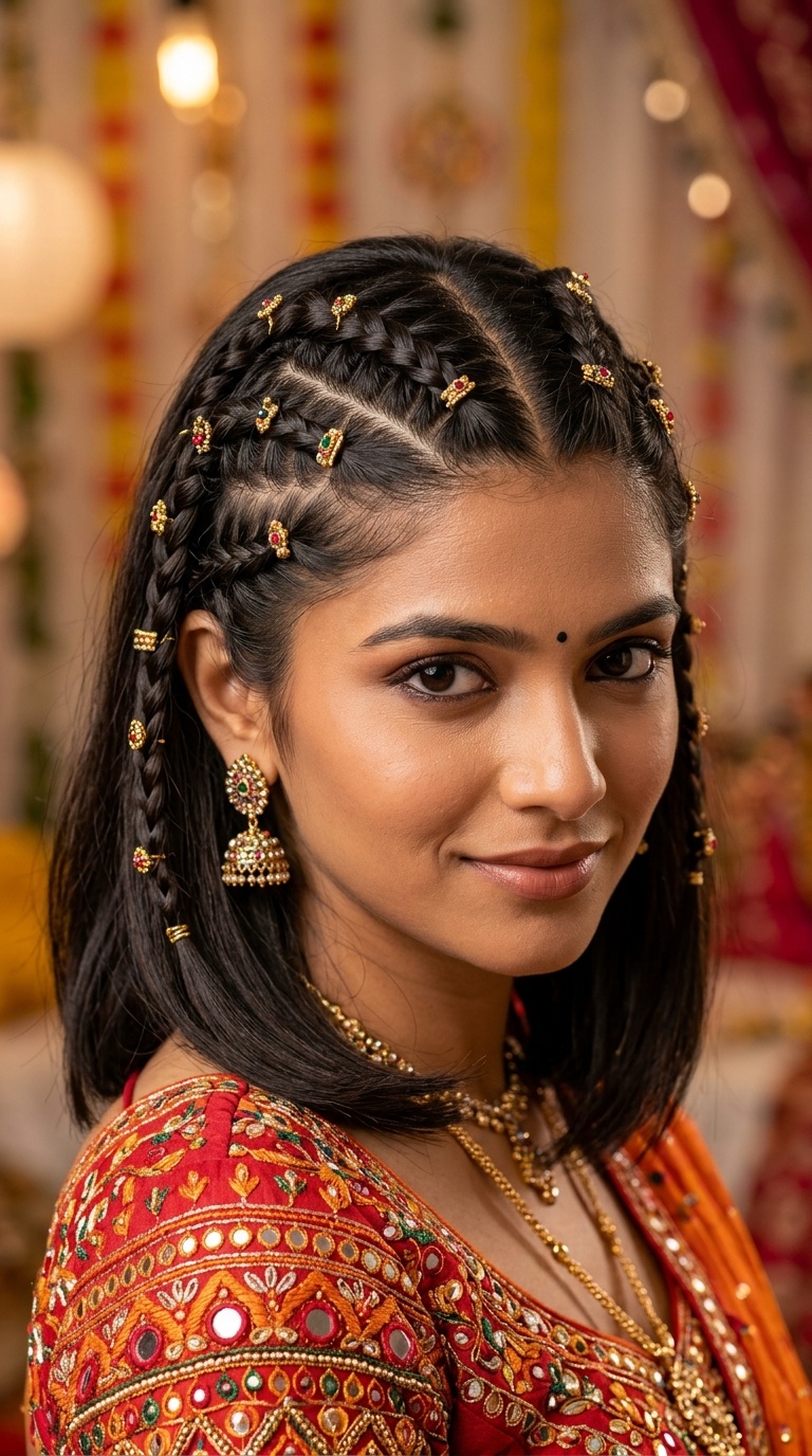 Zig-Zag Parted Braids with Pins
