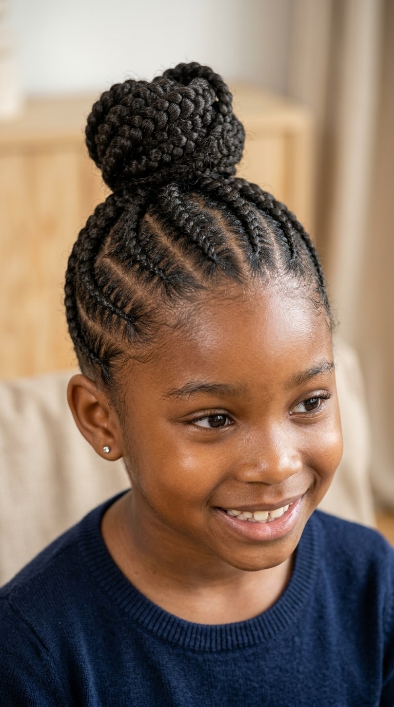Zig-Zag Parted Cornrows into a Top Knot