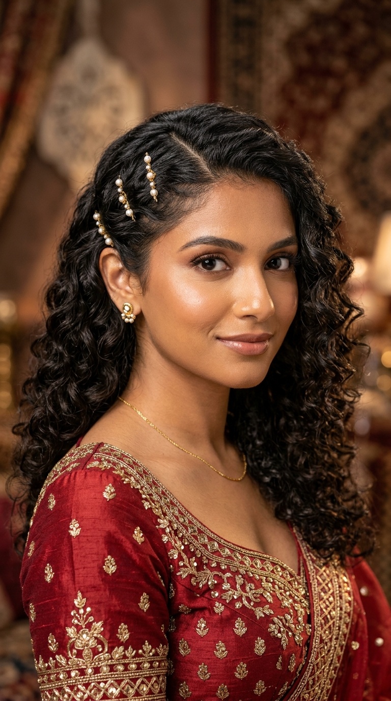 Zig-Zag Parted Curls with Subtle Pins