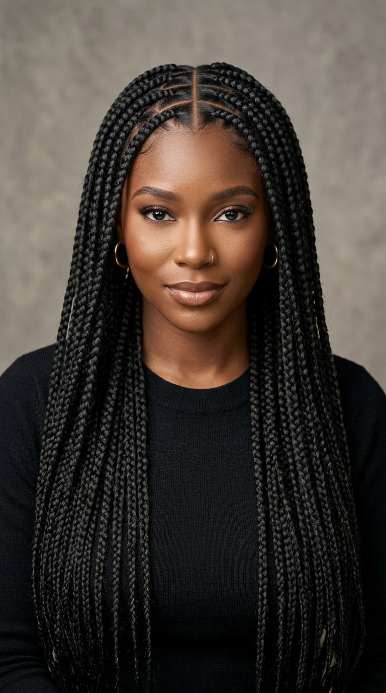 Zig-Zag Parted Long Braids
