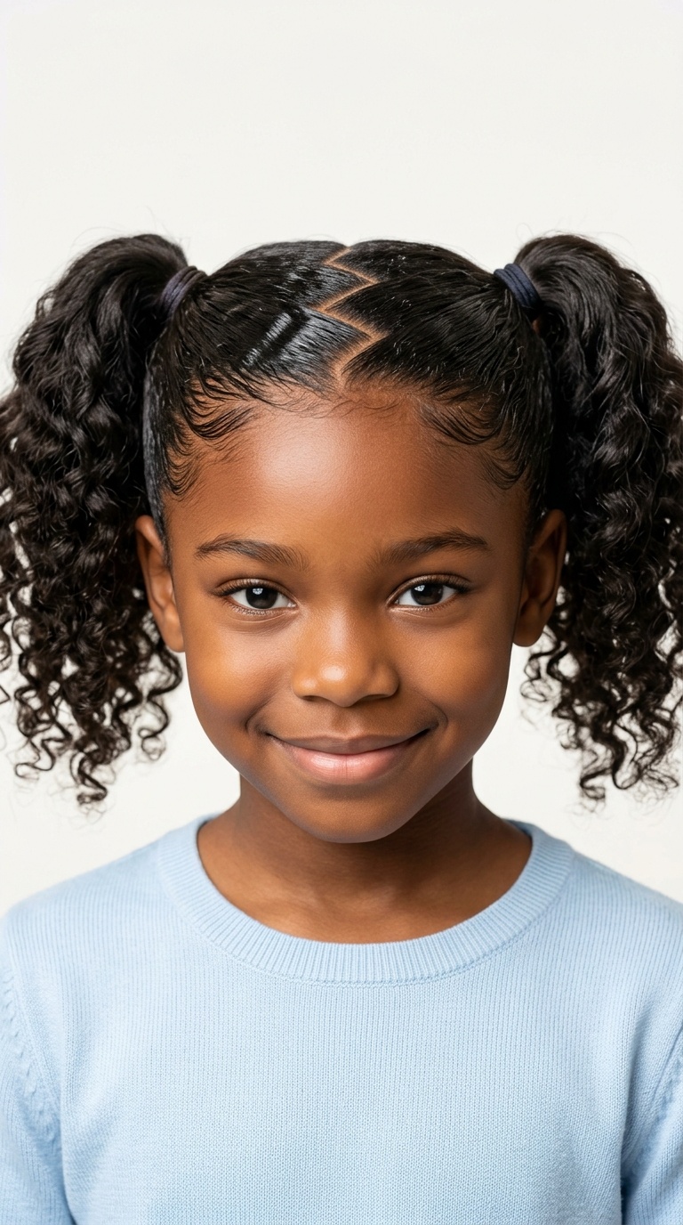 Zig-Zag Parting with Dual Ponytails