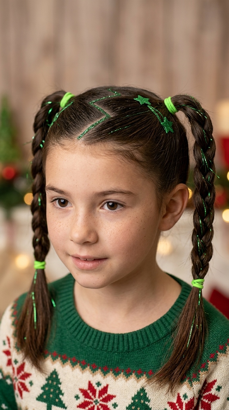 Zig-Zag Parting with Green Accents